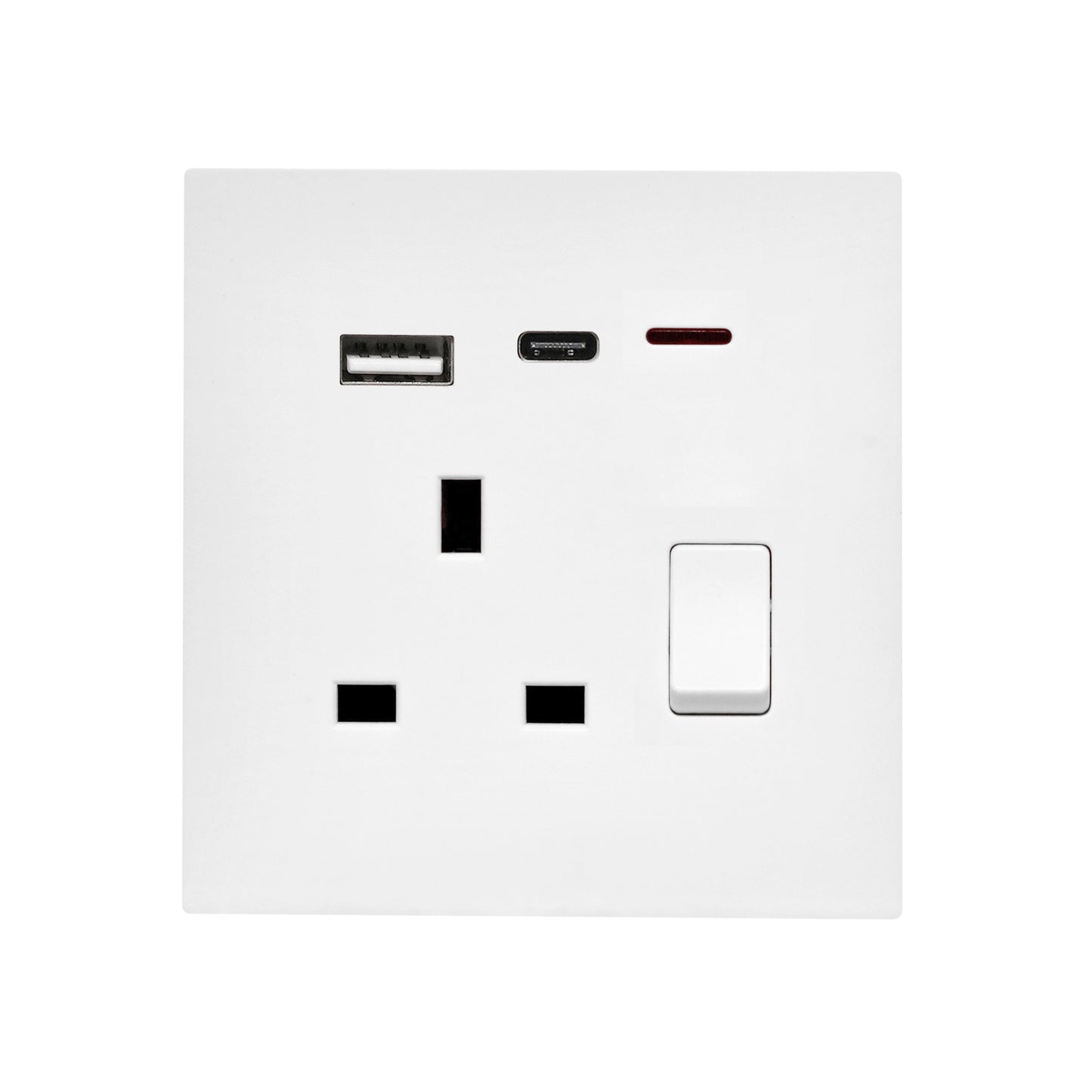Single UK Socket 13A USB + Type-C (5V 2.1A) – Ultra Thin Plastic