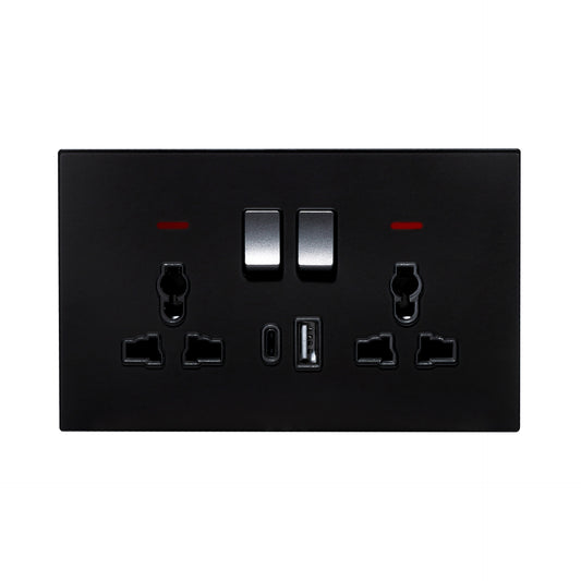 Double MF Socket 13A – USB + Type-C (5V 2.1A) – Ultra Thin Acrylic Glass
