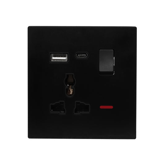 Single MF Socket 13A USB + Type-C (5V 2.1A) – Ultra Thin Acrylic Glass