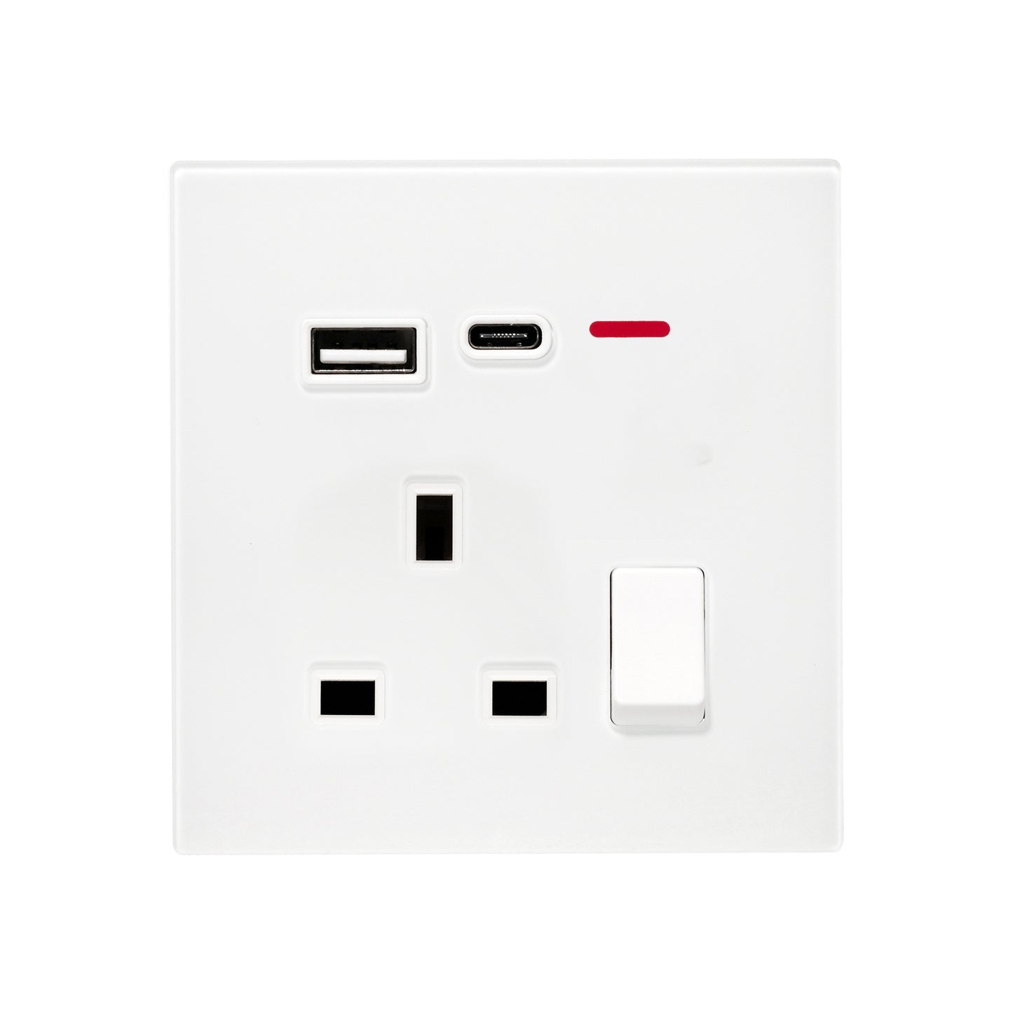 Single UK Socket 13A USB + Type-C (5V 2.1A) – Ultra Thin Acrylic Glass