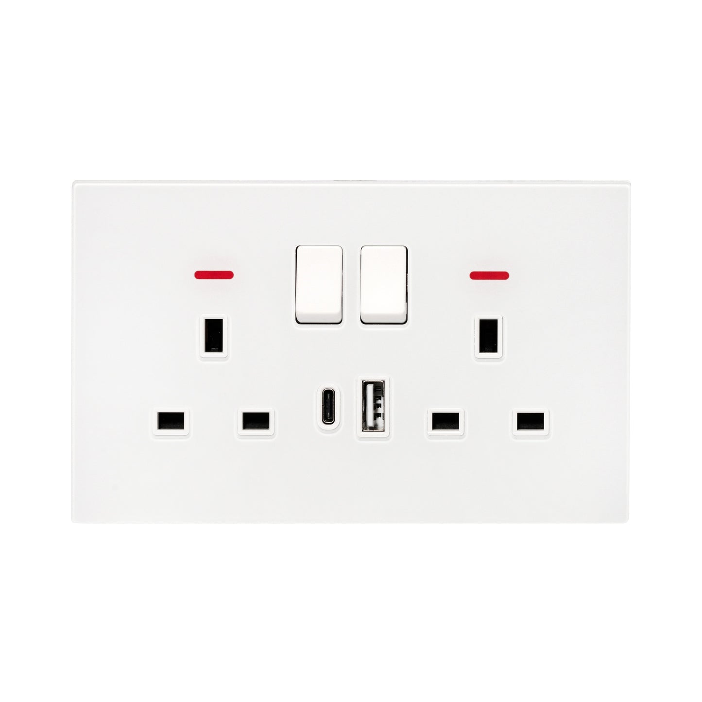 Double UK Socket 13A – USB + Type-C (5V 2.1A) – Ultra Thin Acrylic Glass