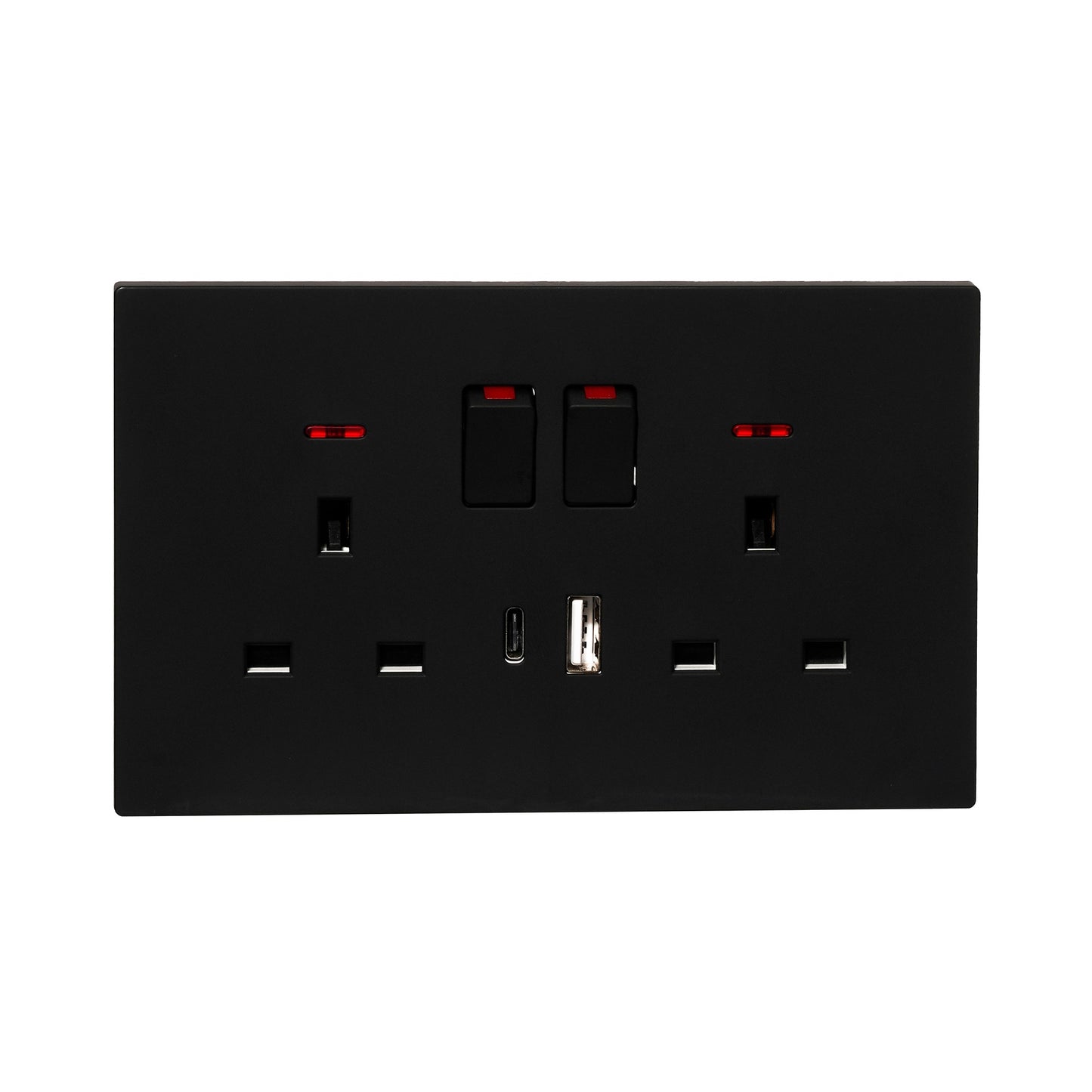 Double UK Socket 13A – USB + Type-C (5V 2.1A) – Ultra Thin Plastic
