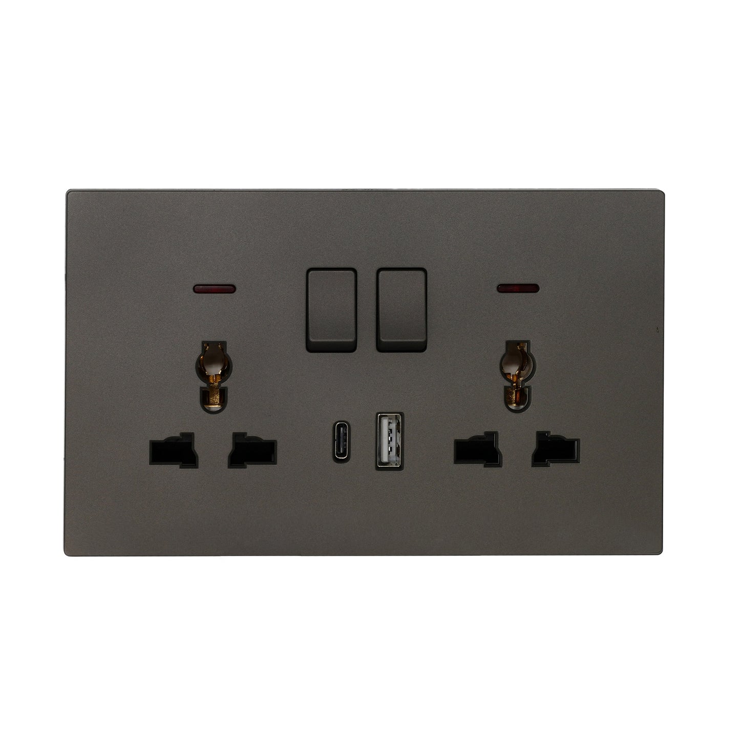 Double MF Socket 13A – USB + Type-C (5V 2.1A) – Ultra Thin Plastic