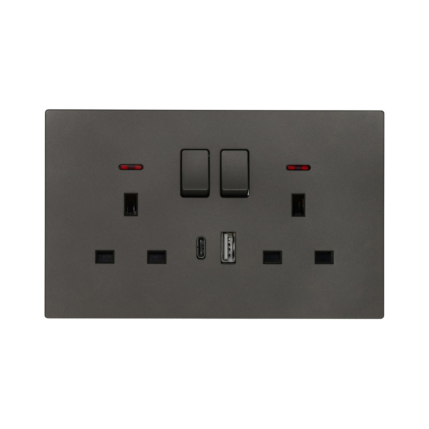 Double UK Socket 13A – USB + Type-C (5V 2.1A) – Ultra Thin Plastic