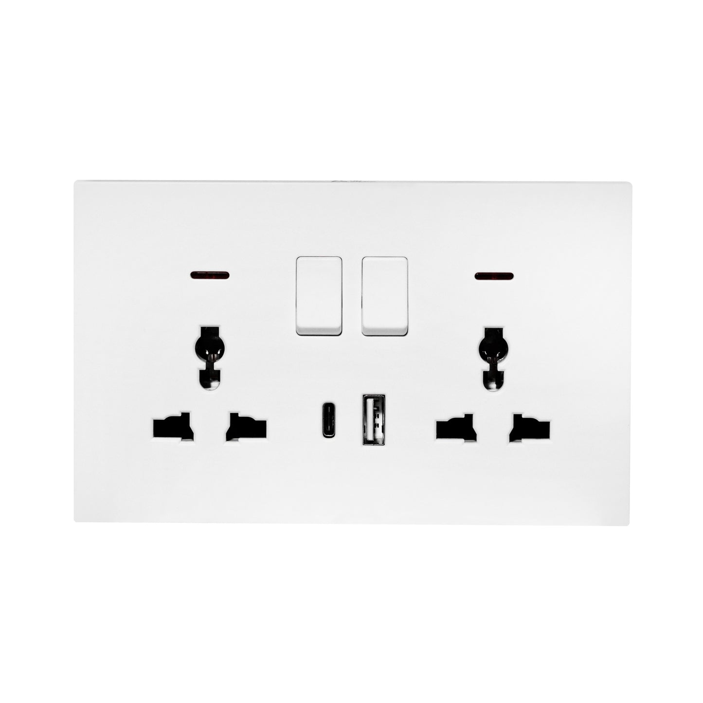 Double MF Socket 13A – USB + Type-C (5V 2.1A) – Ultra Thin Plastic