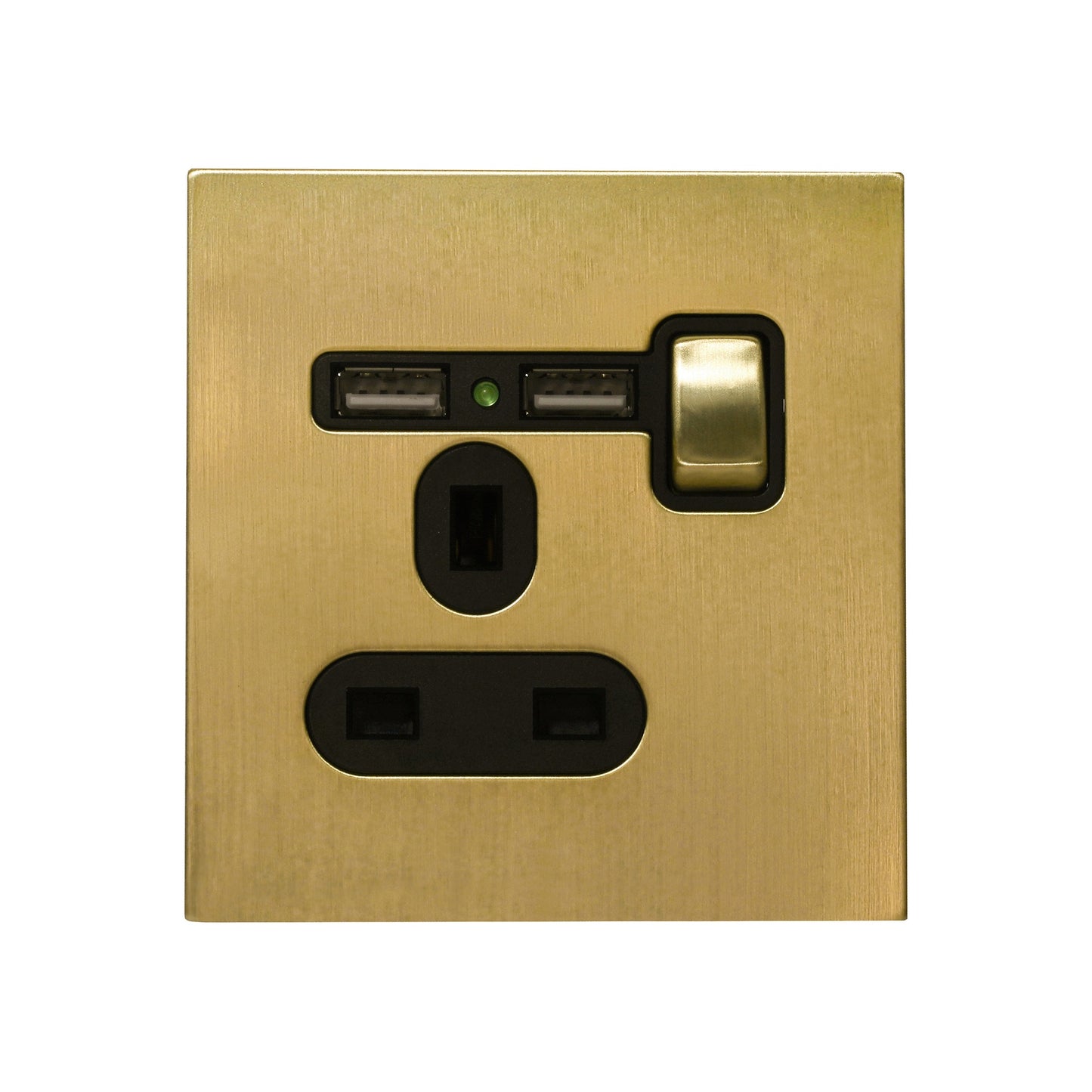 Single UK Socket 13A – On/Off + 2USB – Stainless Steel