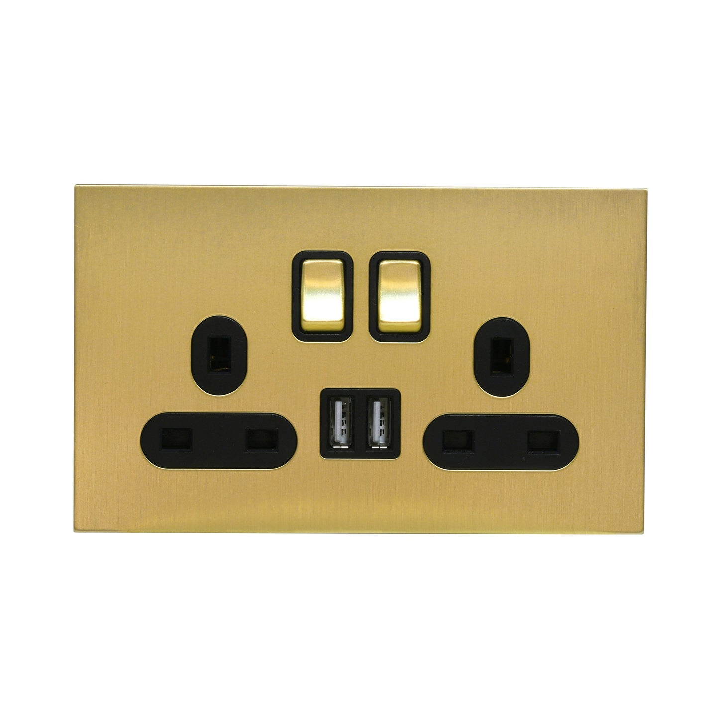 Double UK Socket 13A – On/Off + 2USB – Stainless Steel