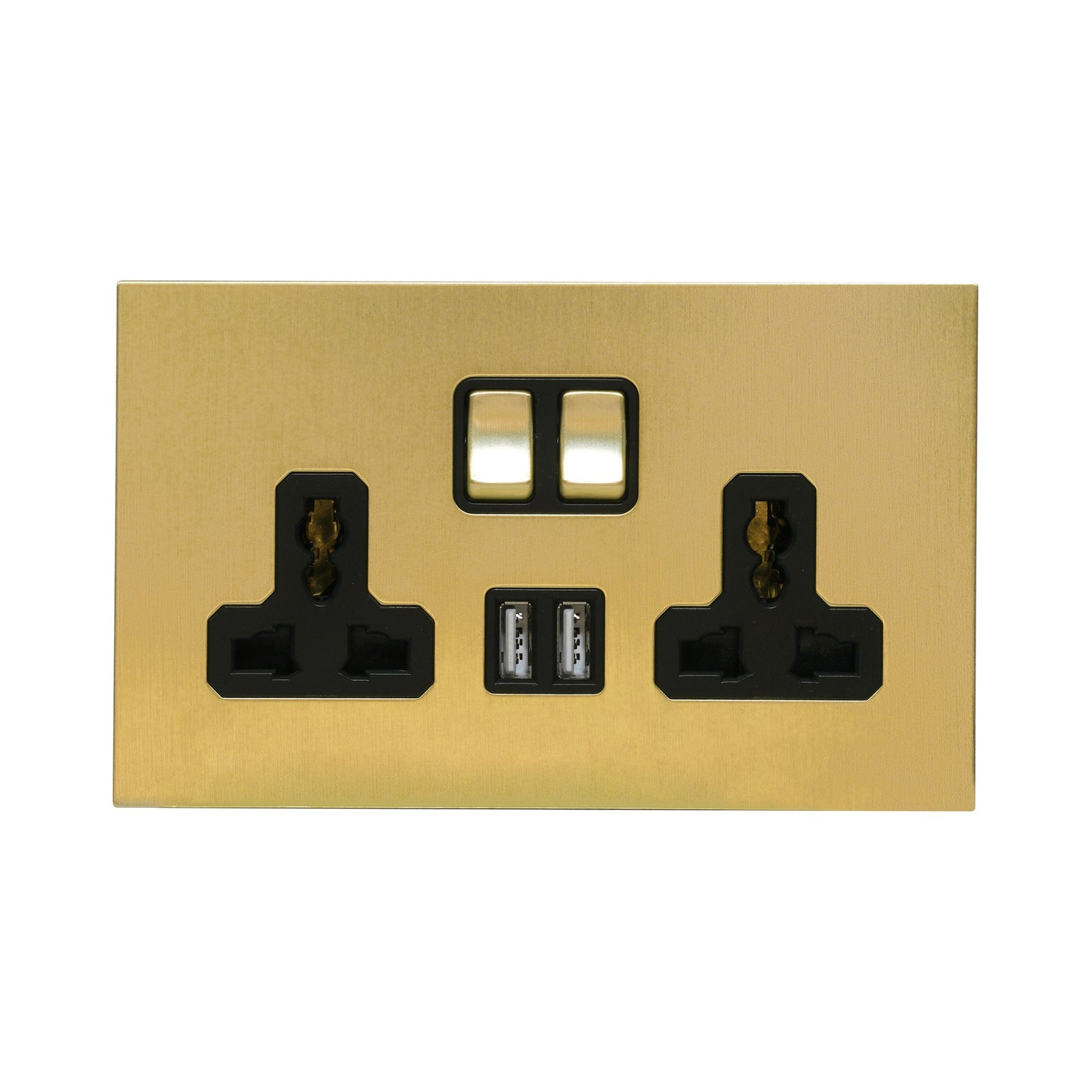 Double MF Socket 13A – On/Off + 2 USB – Stainless Steel