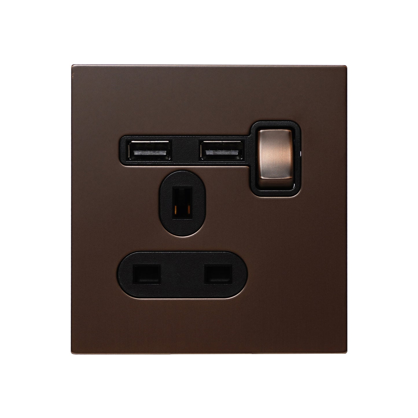 Single UK Socket 13A – On/Off + 2USB – Stainless Steel