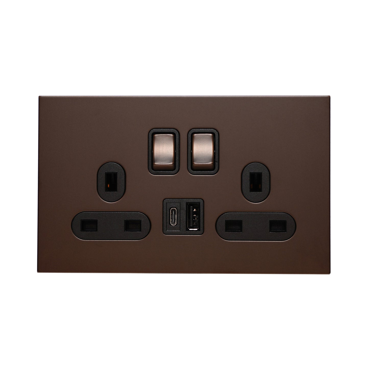 Double UK Socket 13A – On/Off + USB + Type-C – Stainless Steel