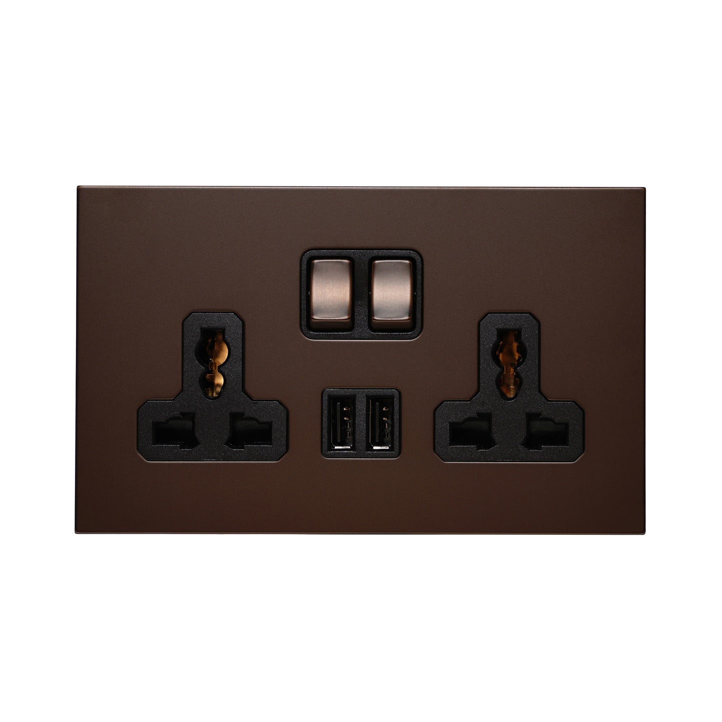 Double MF Socket 13A – On/Off + 2 USB – Stainless Steel