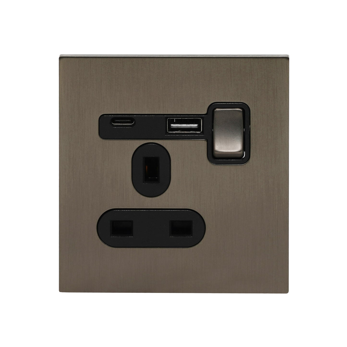 Single UK Socket 13A – On/Off + USB + Type-C – Stainless Steel