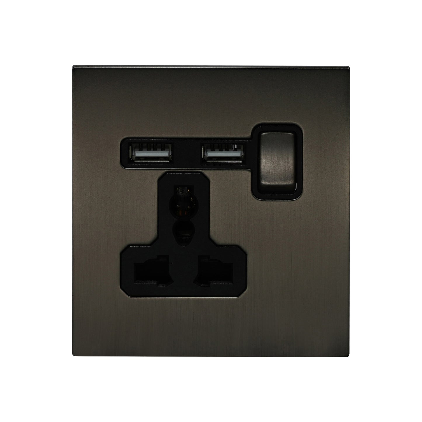 Single MF Socket 13A – On/Off + 2USB – Stainless Steel