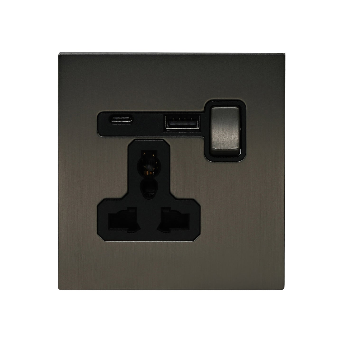 Single MF Socket 13A – On/Off + USB + Type-C – Stainless Steel