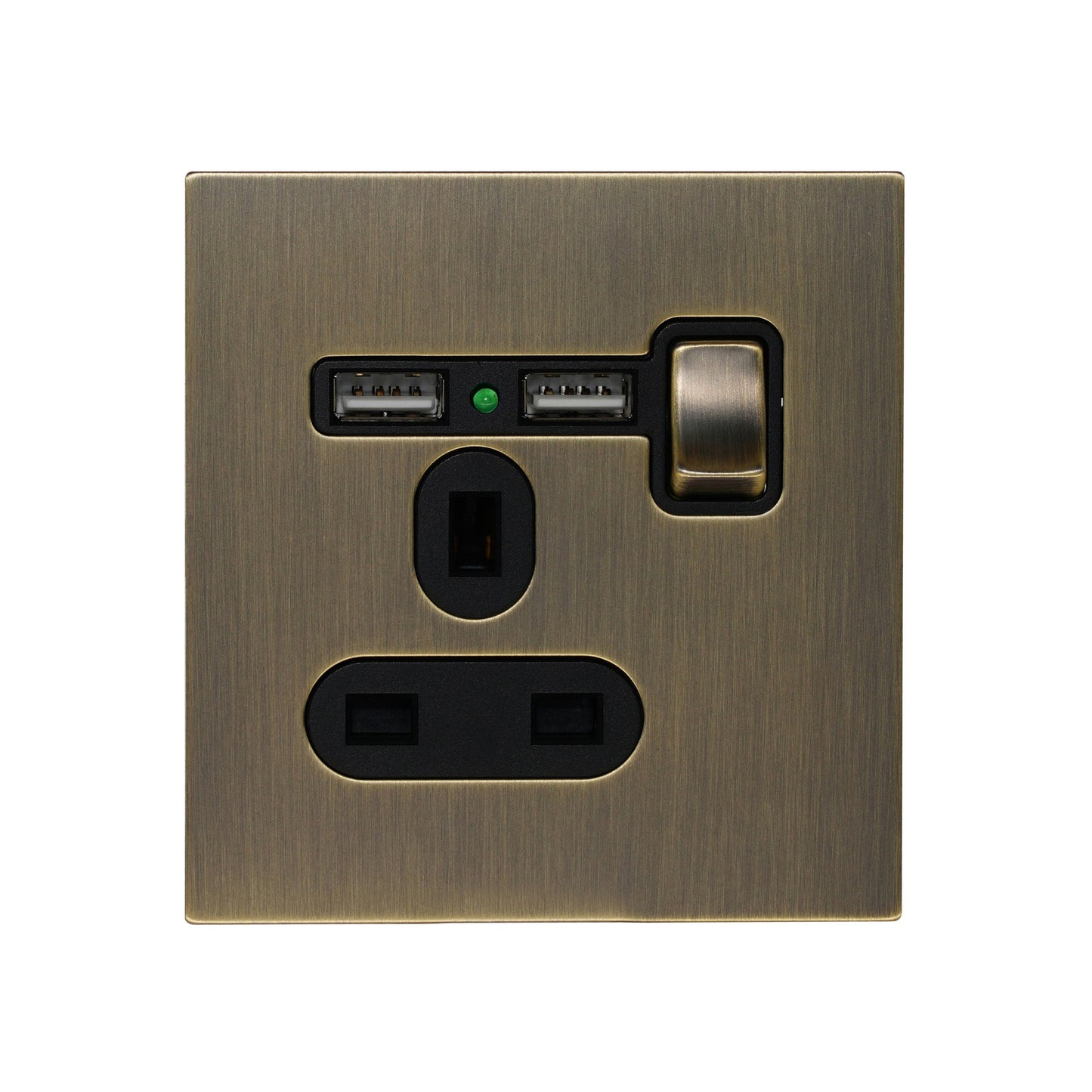 Single UK Socket 13A – On/Off + 2USB – Stainless Steel