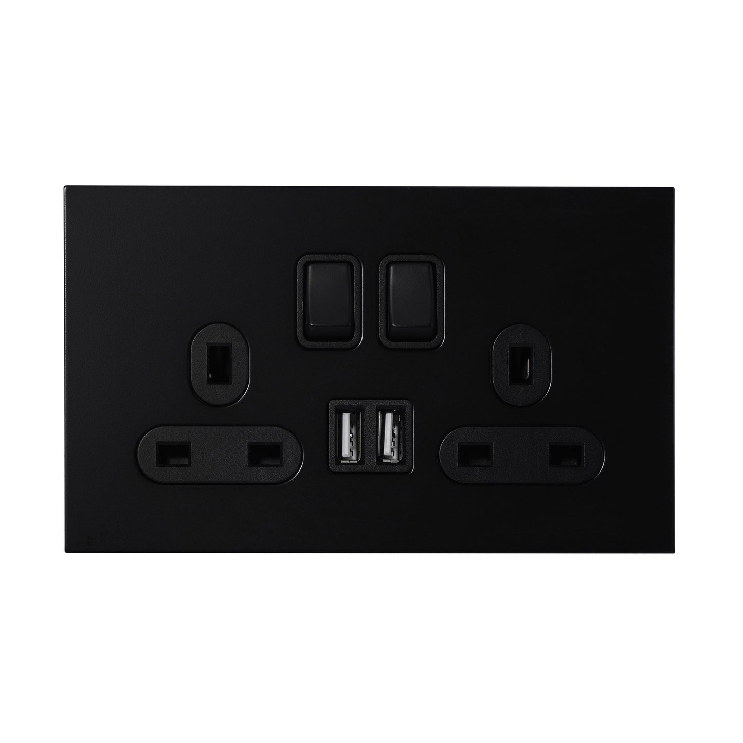 Double UK Socket 13A – On/Off + 2USB – Stainless Steel
