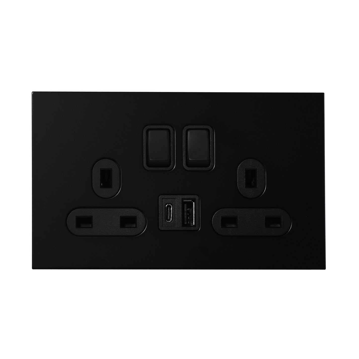 Double UK Socket 13A – On/Off + USB + Type-C – Stainless Steel