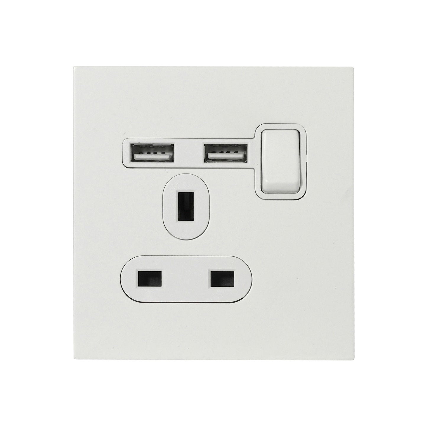 Single UK Socket 13A – On/Off + 2USB – Stainless Steel