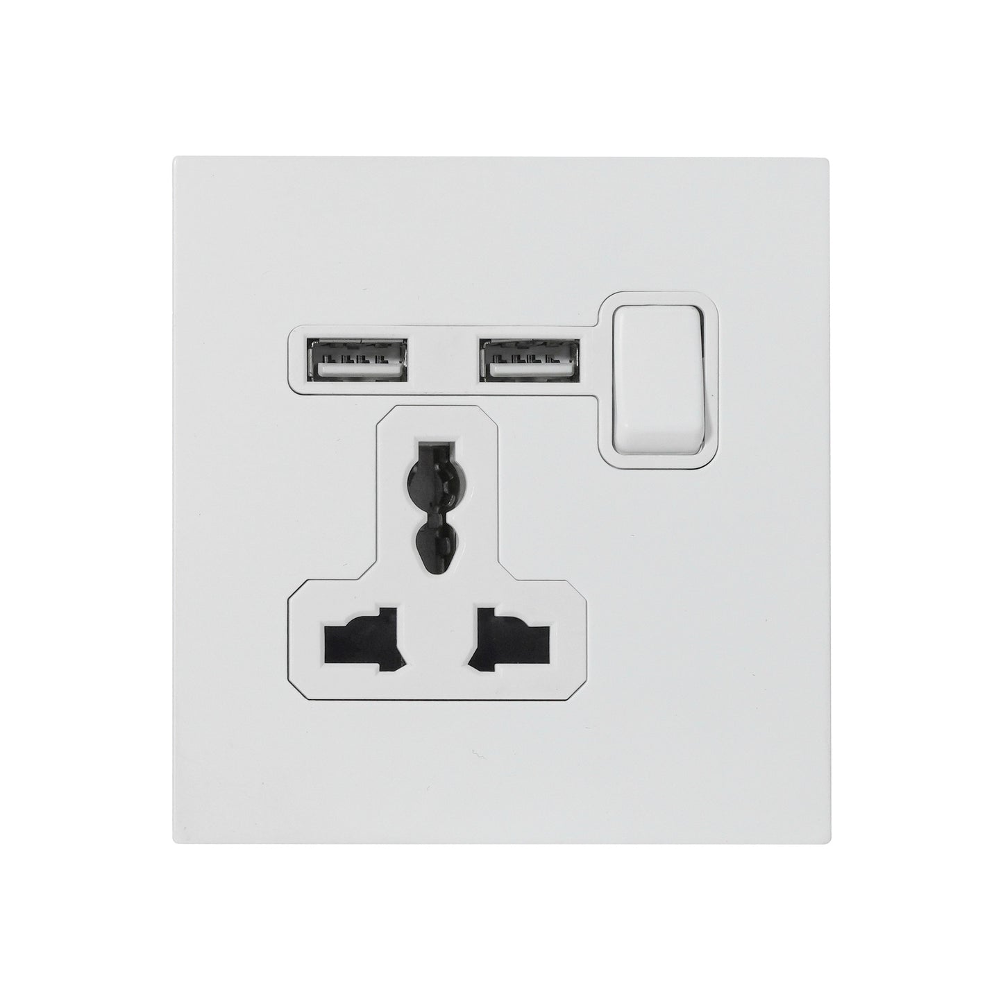 Single MF Socket 13A – On/Off + 2USB – Stainless Steel