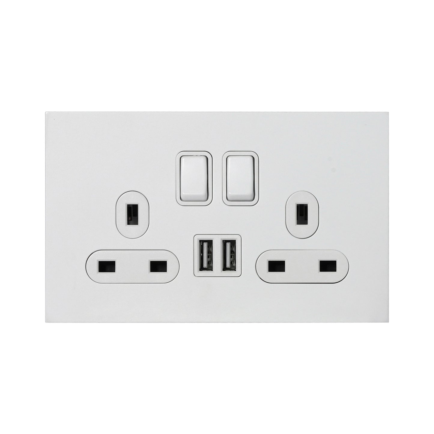 Double UK Socket 13A – On/Off + 2USB – Stainless Steel
