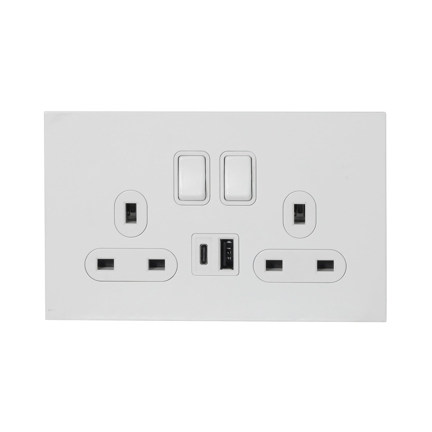 Double UK Socket 13A – On/Off + USB + Type-C – Stainless Steel