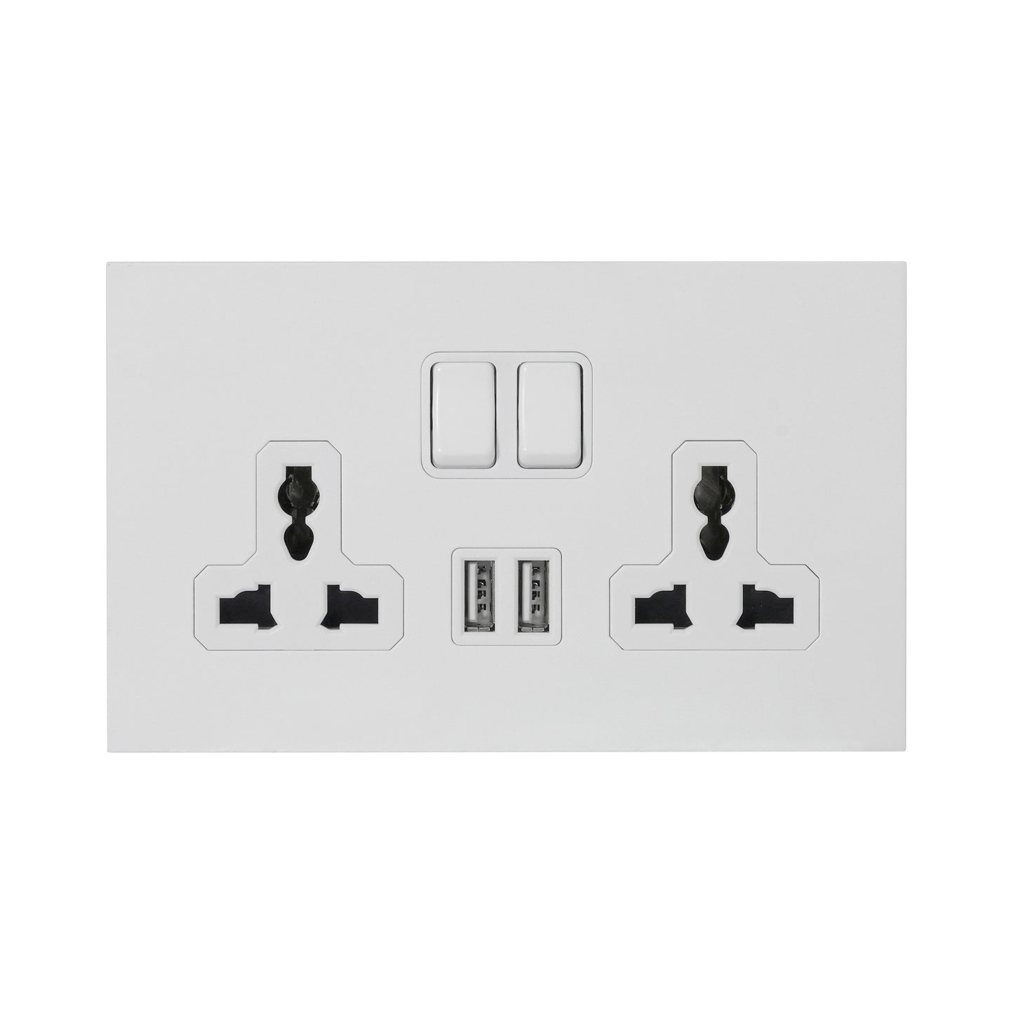 Double MF Socket 13A – On/Off + 2 USB – Stainless Steel