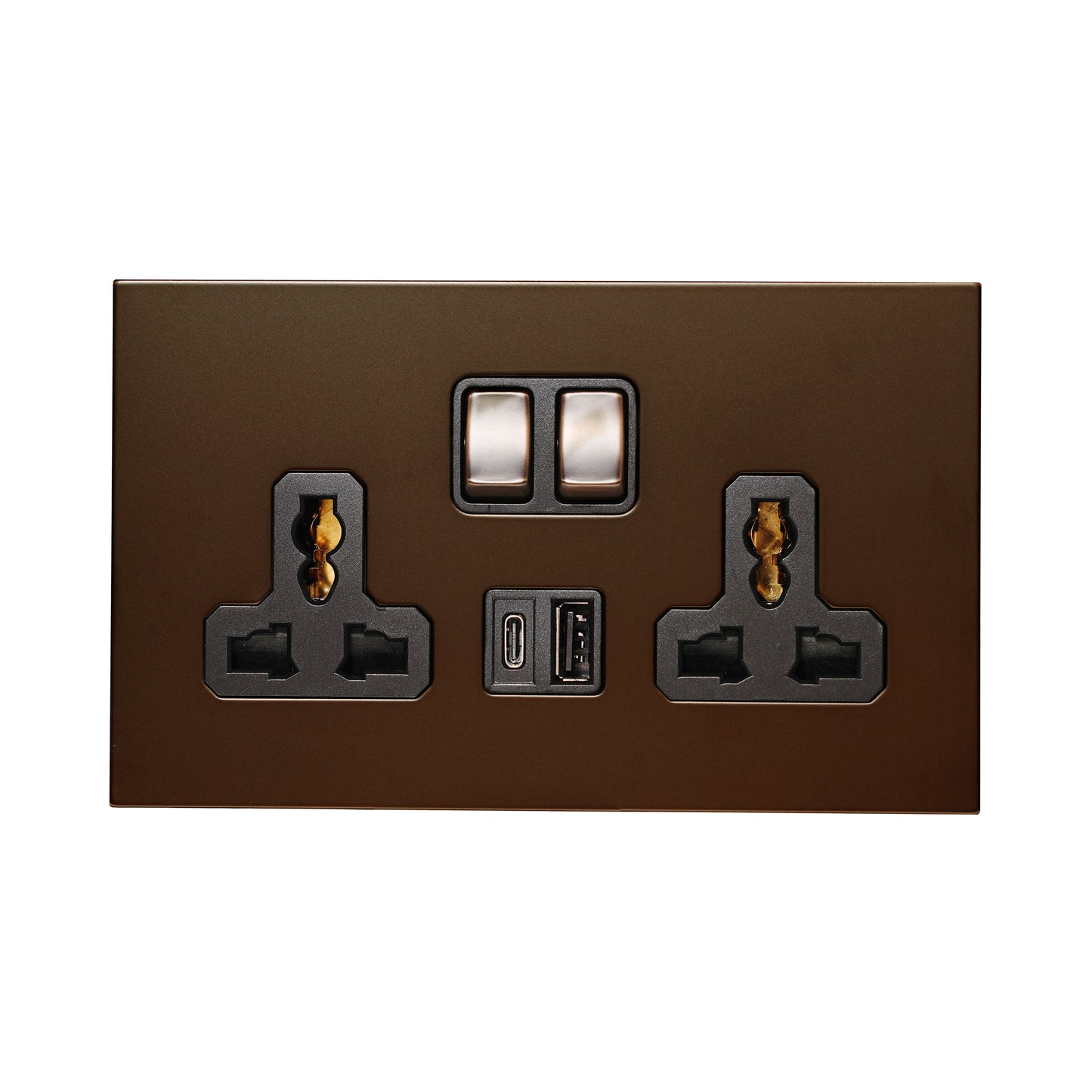 Double MF Socket 13A – On/Off + USB + Type-C – Stainless Steel
