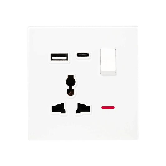 Single MF Socket 13A USB + Type-C (5V 2.1A) – Ultra Thin Acrylic Glass