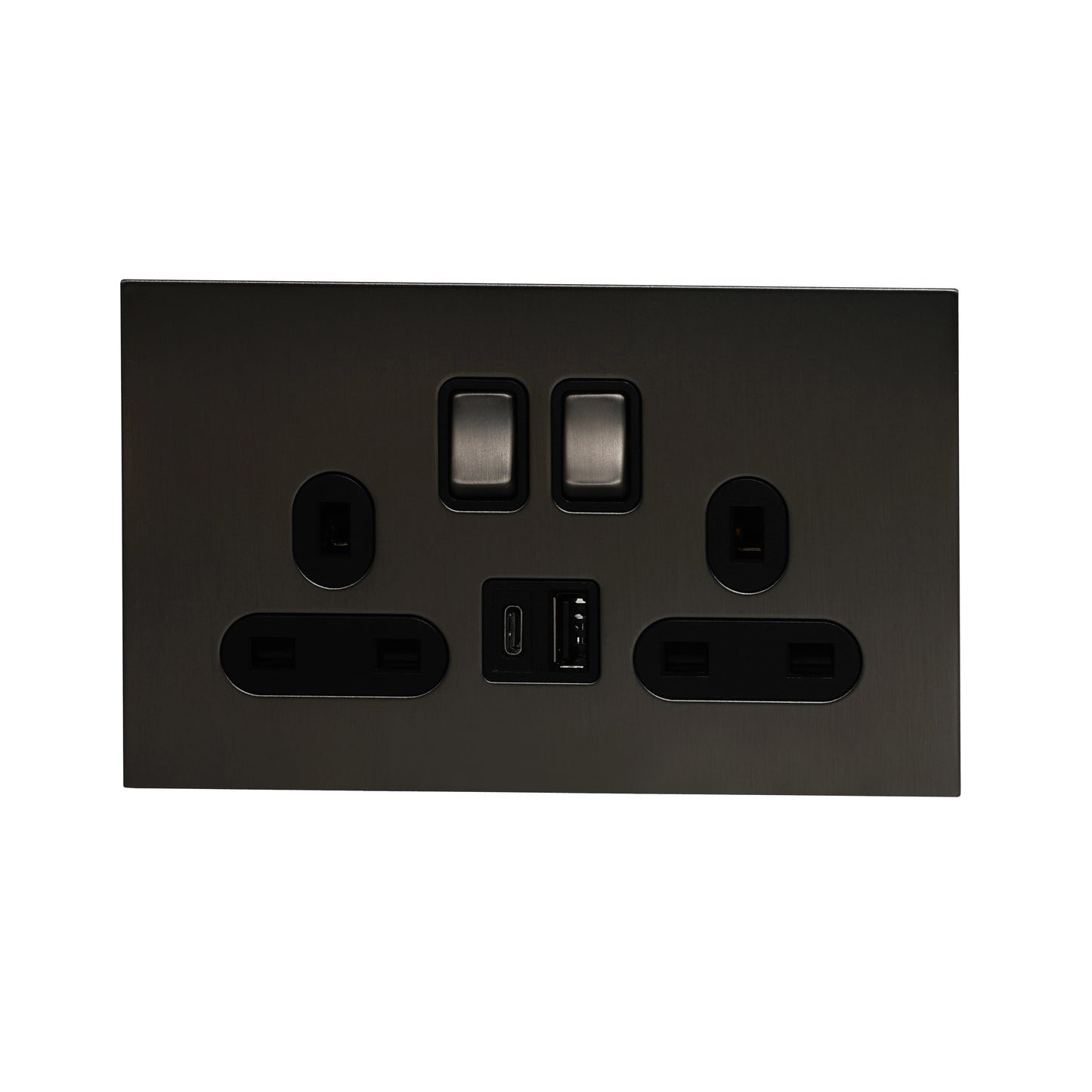 Double MF Socket 13A – On/Off + USB + Type-C – Stainless Steel