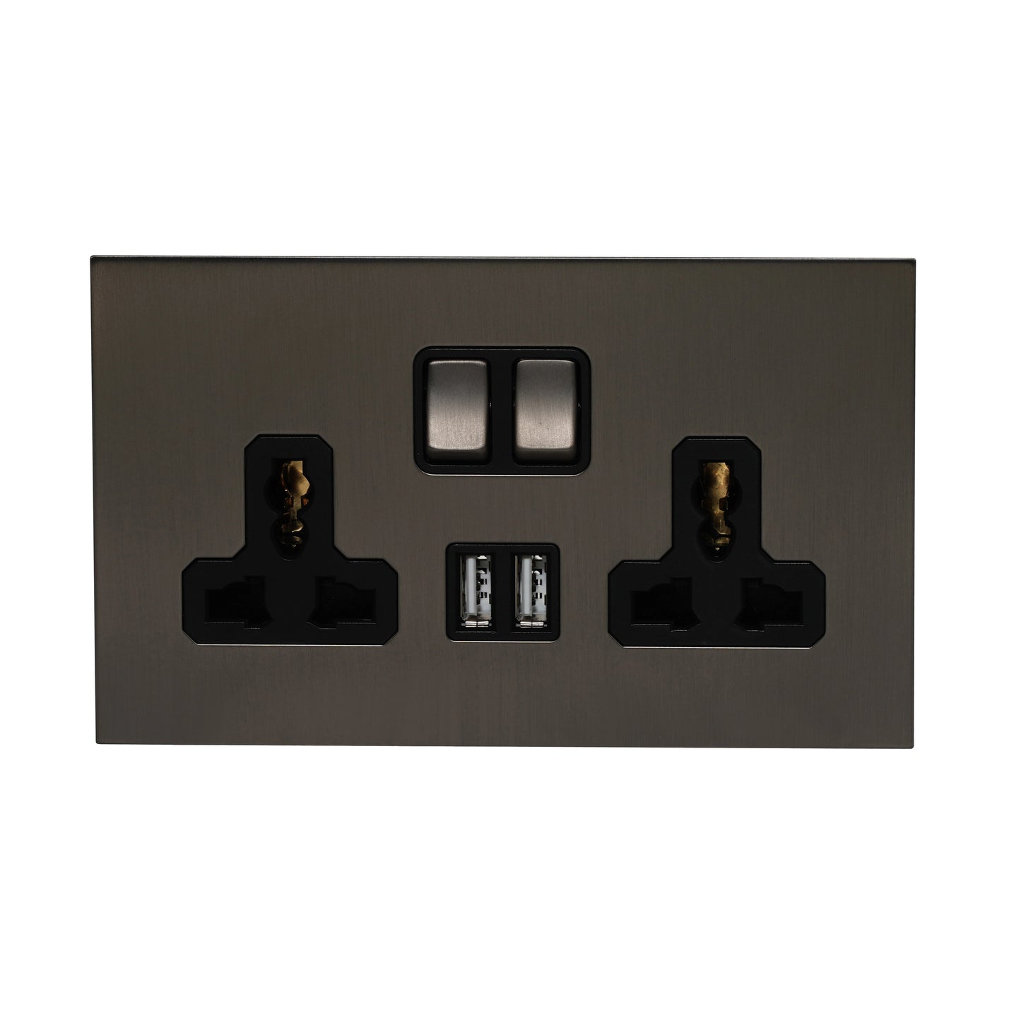Double MF Socket 13A – On/Off + 2 USB – Stainless Steel