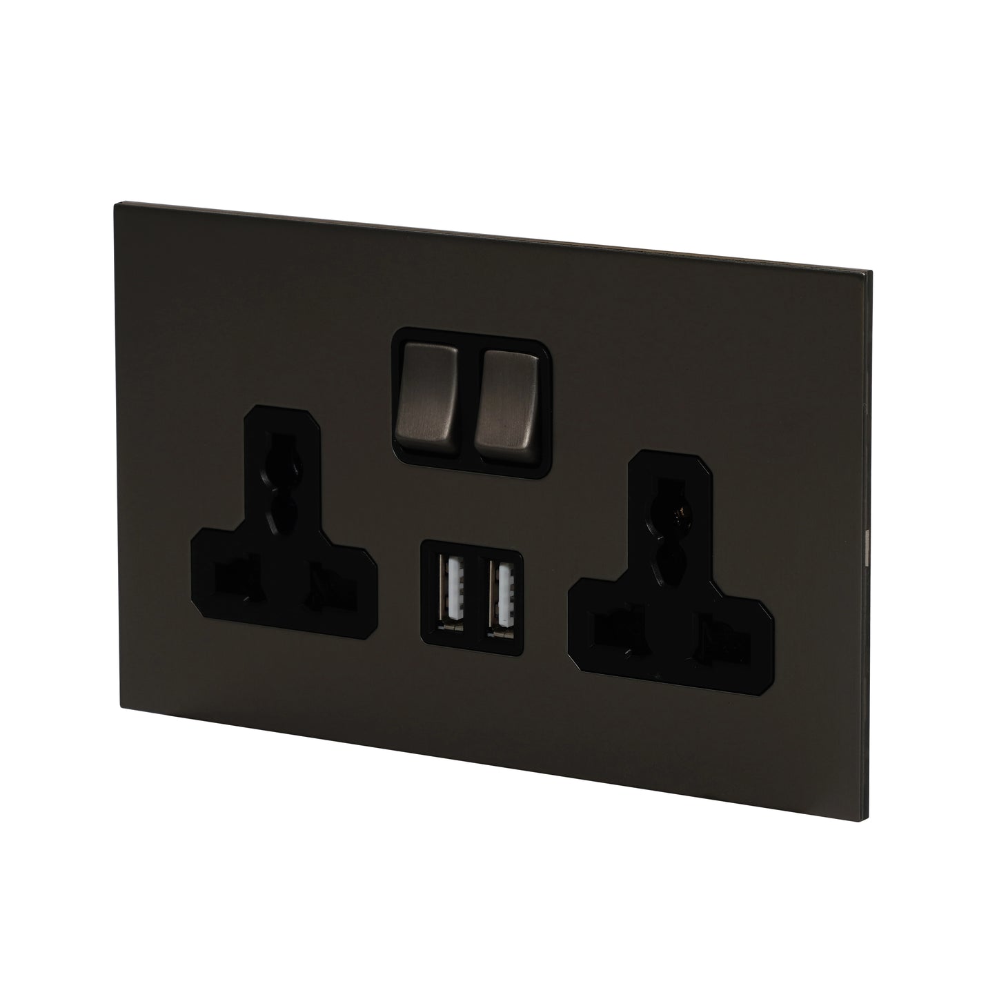 Double MF Socket 13A – On/Off + 2 USB – Stainless Steel