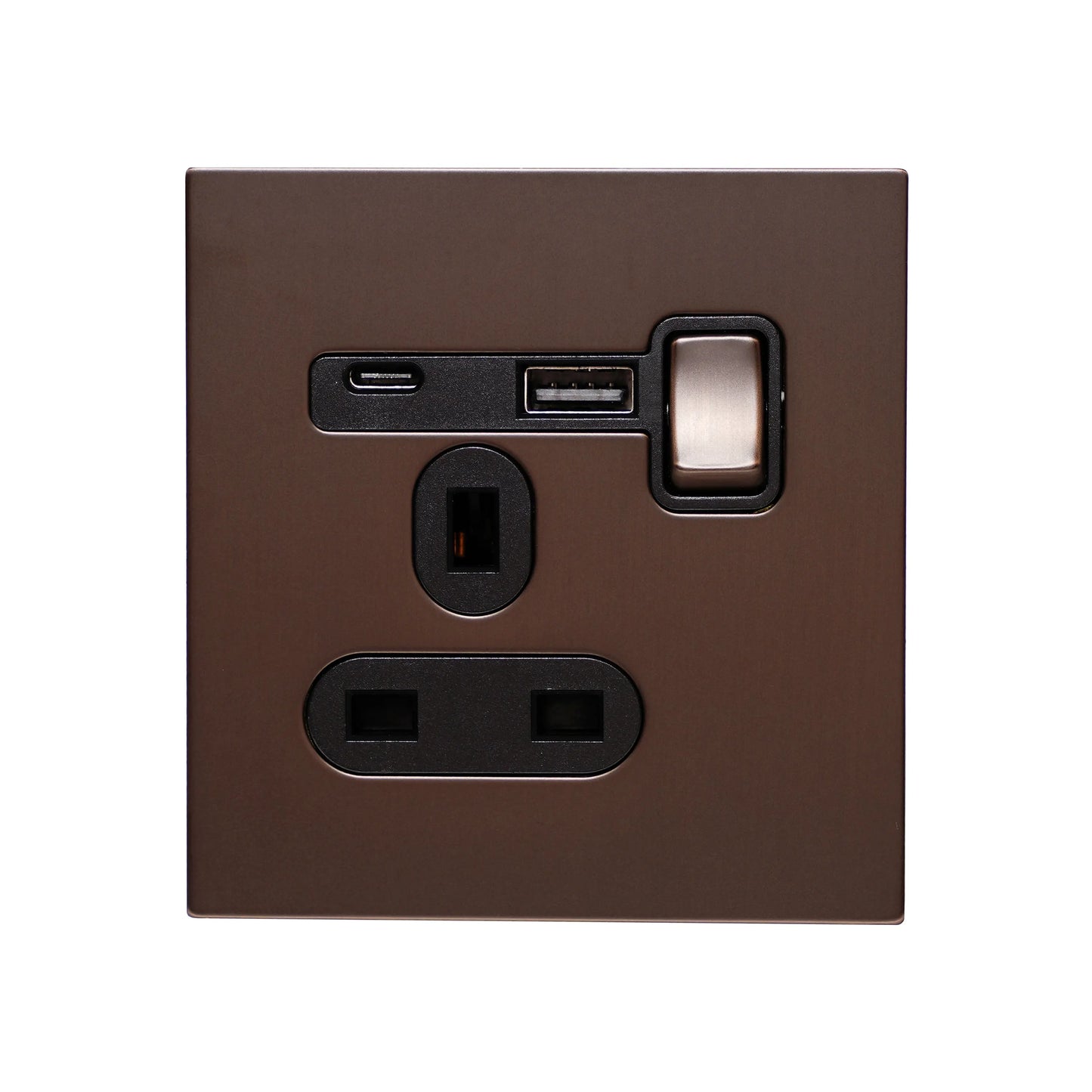 Single UK Socket 13A – On/Off + 2USB – Stainless Steel