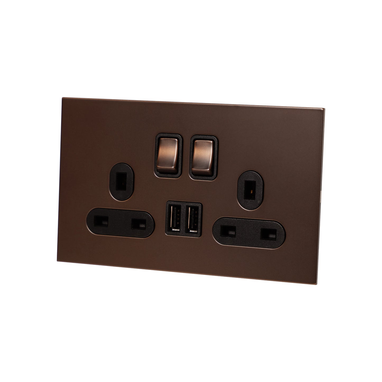 Double UK Socket 13A – On/Off + 2USB – Stainless Steel
