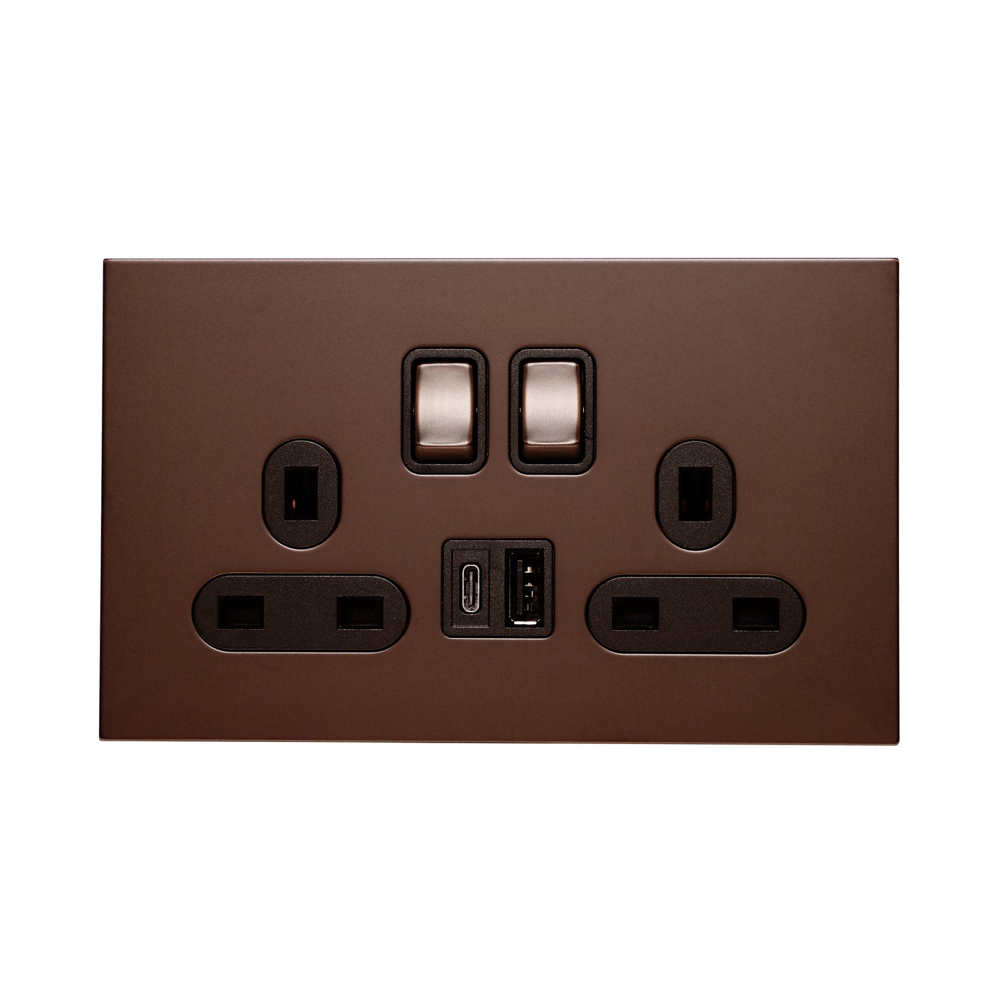 Double MF Socket 13A – On/Off + USB + Type-C – Stainless Steel