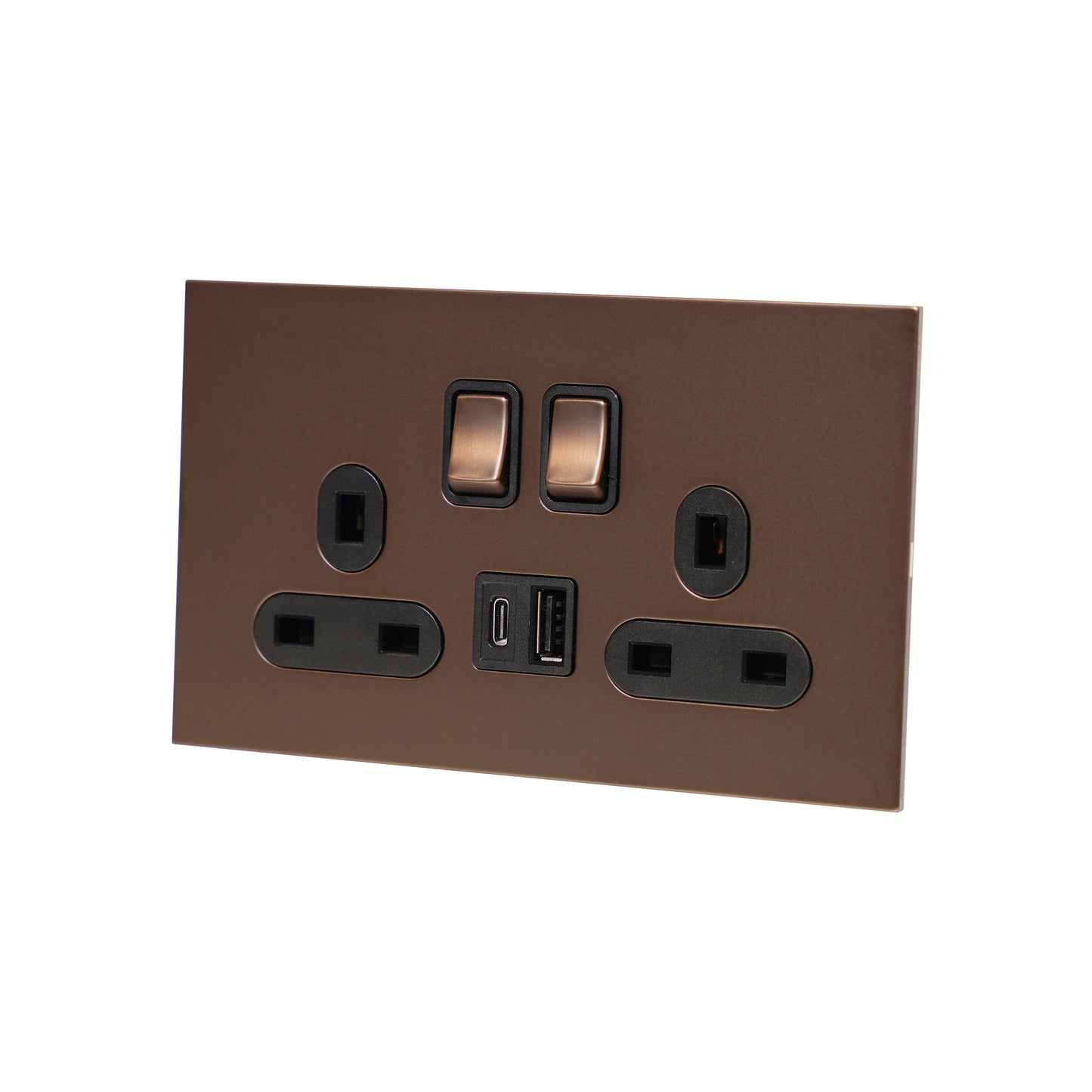 Double MF Socket 13A – On/Off + USB + Type-C – Stainless Steel