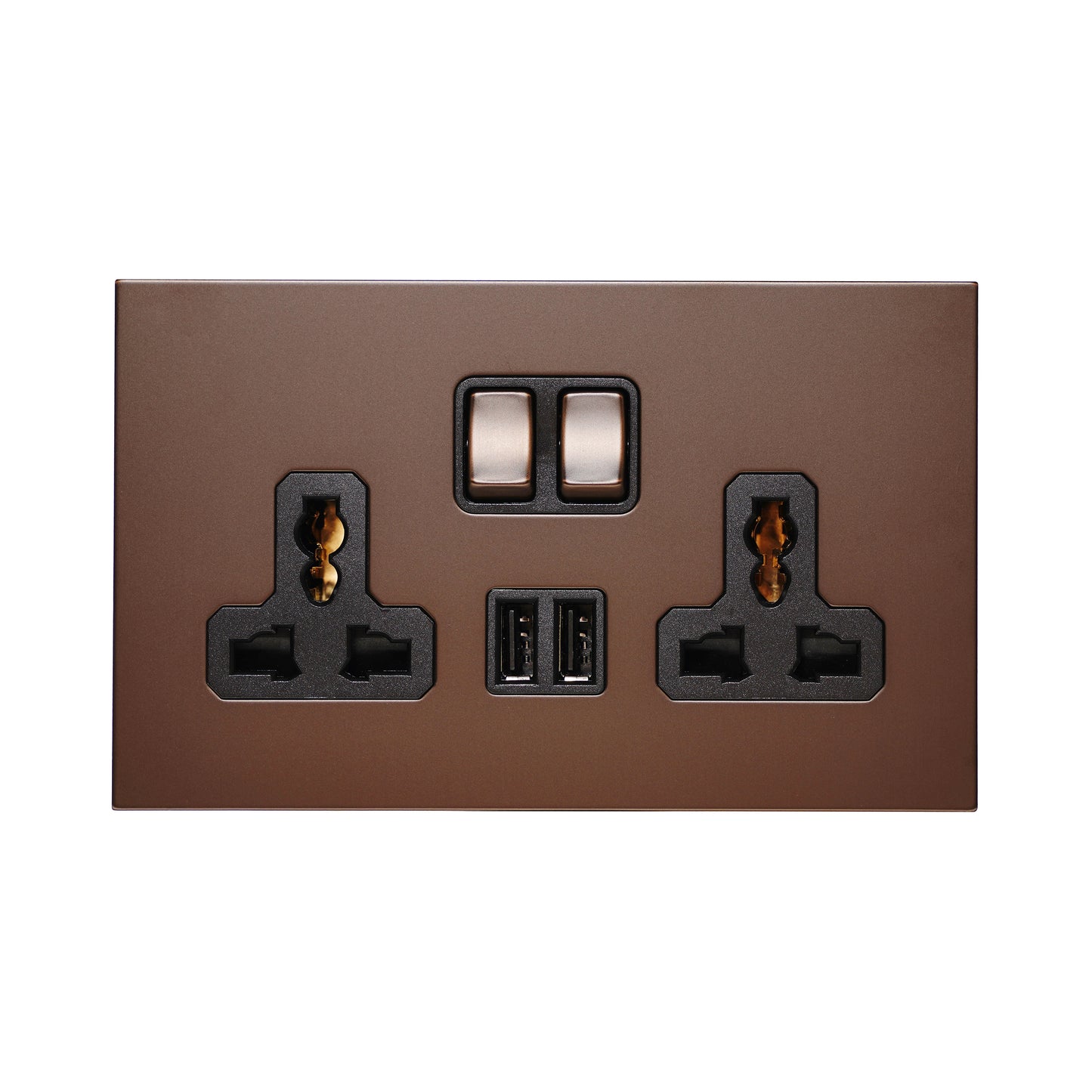 Double MF Socket 13A – On/Off + 2 USB – Stainless Steel