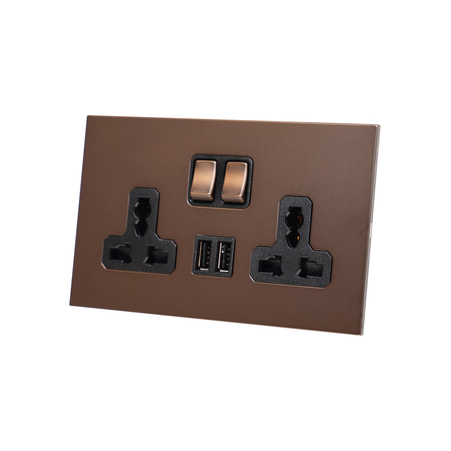 Double MF Socket 13A – On/Off + 2 USB – Stainless Steel