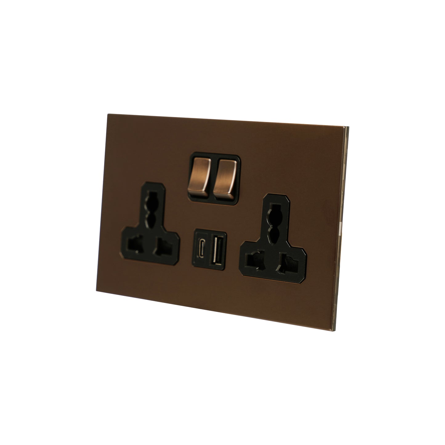 Double MF Socket 13A – On/Off + USB + Type-C – Stainless Steel