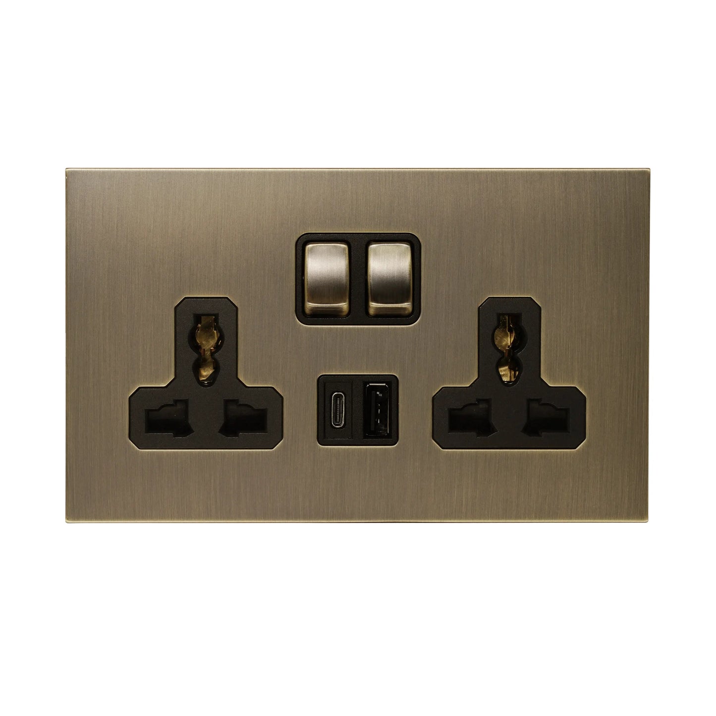 Double MF Socket 13A – On/Off + USB + Type-C – Stainless Steel