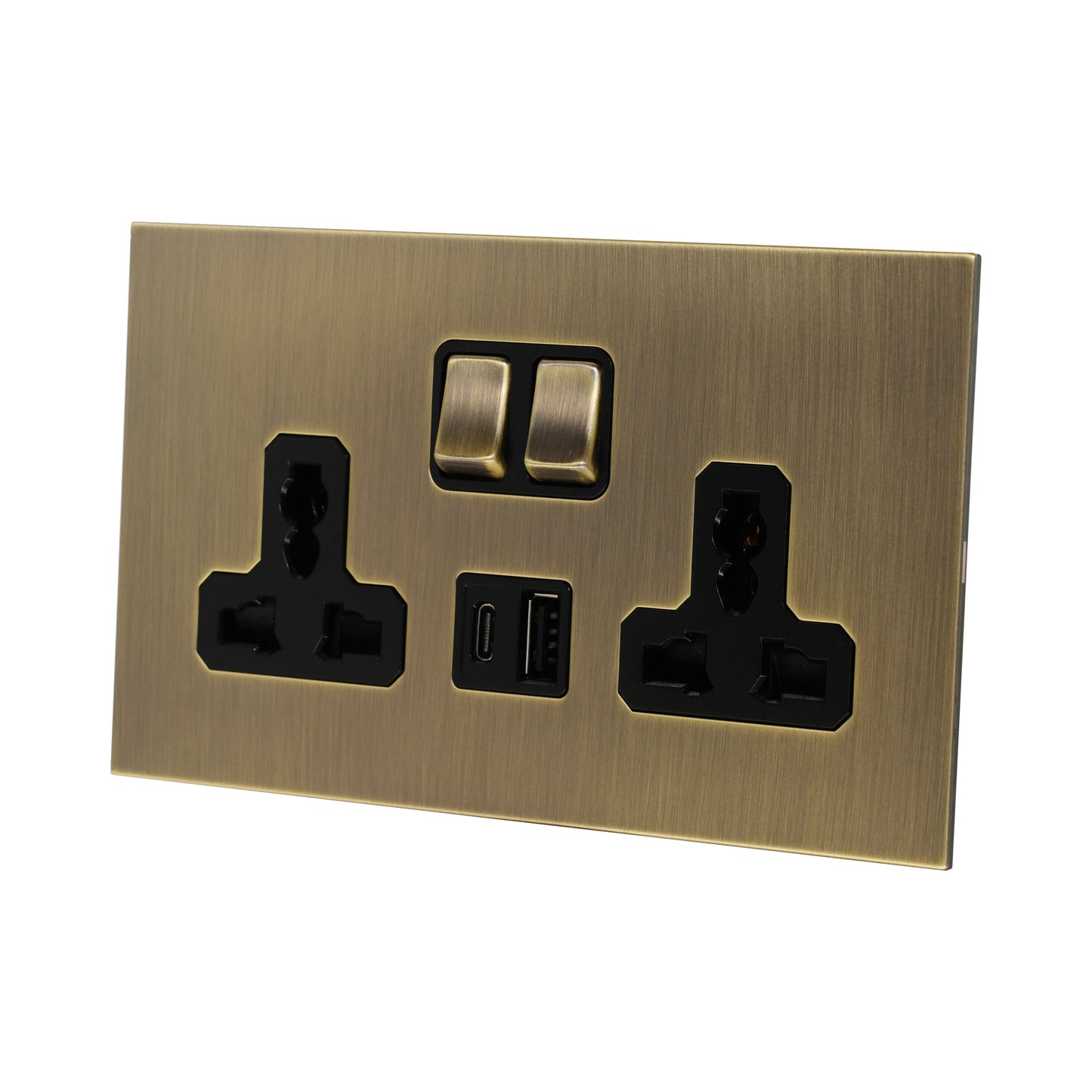 Double MF Socket 13A – On/Off + USB + Type-C – Stainless Steel