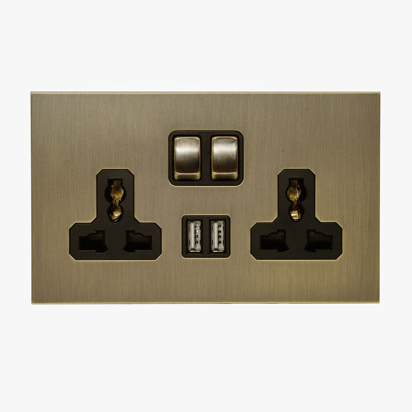 Double MF Socket 13A – On/Off + 2 USB – Stainless Steel