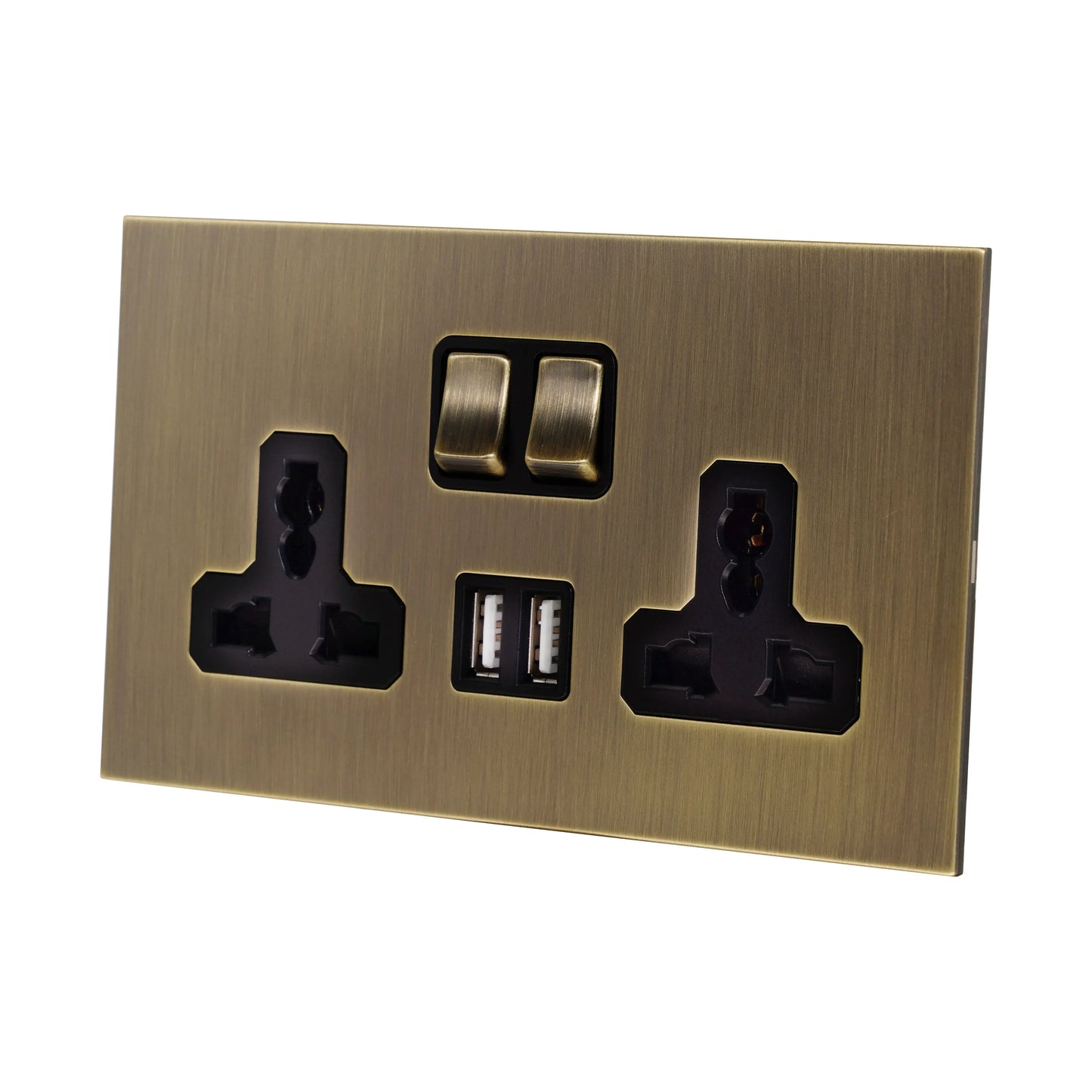Double MF Socket 13A – On/Off + 2 USB – Stainless Steel