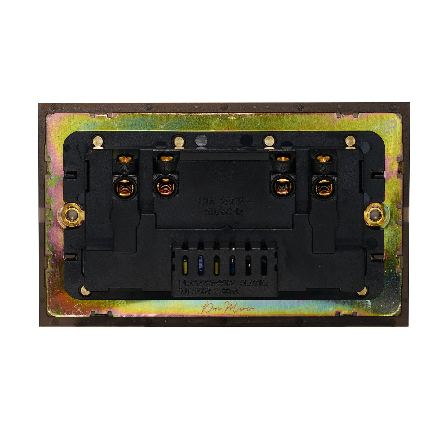 Double MF Socket 13A – On/Off + 2 USB – Stainless Steel