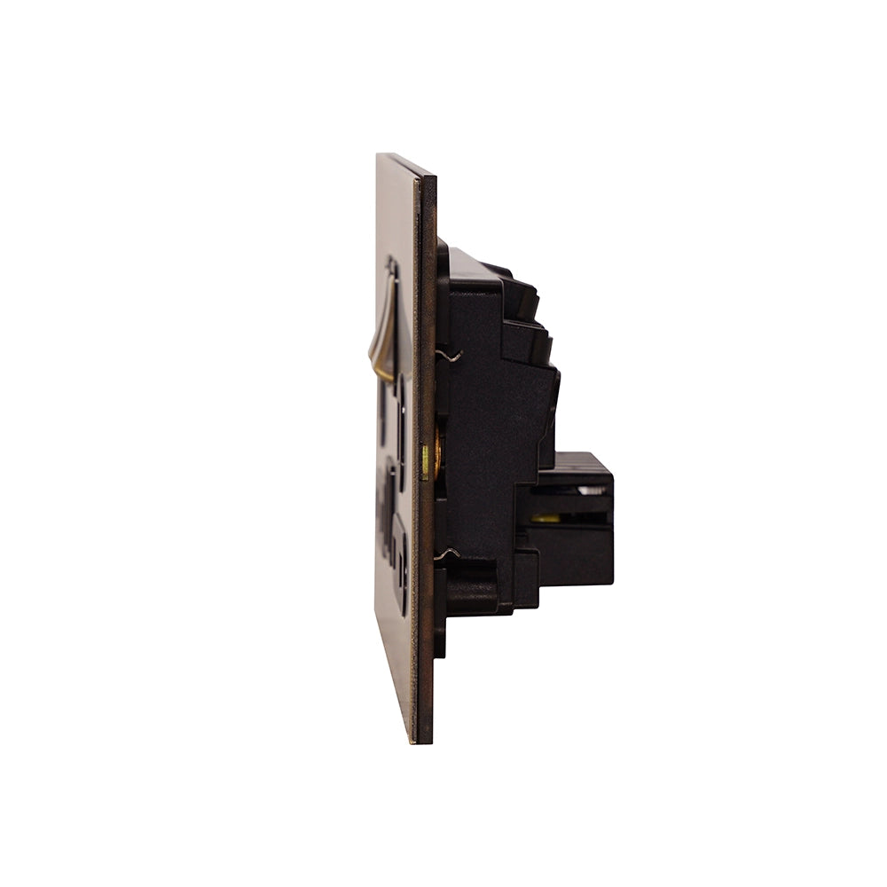 Double UK Socket 13A – On/Off + 2USB – Stainless Steel