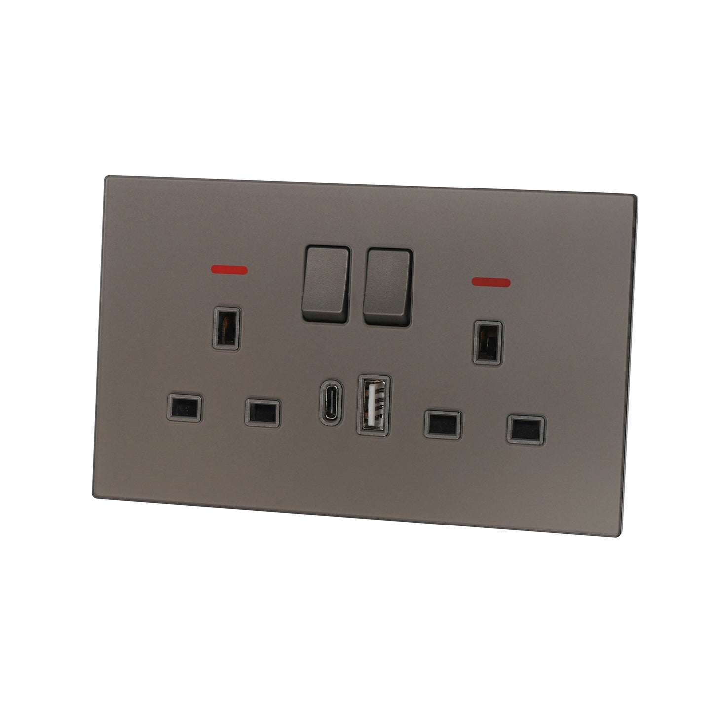 Double UK Socket 13A – USB + Type-C (5V 2.1A) – Ultra Thin Acrylic Glass