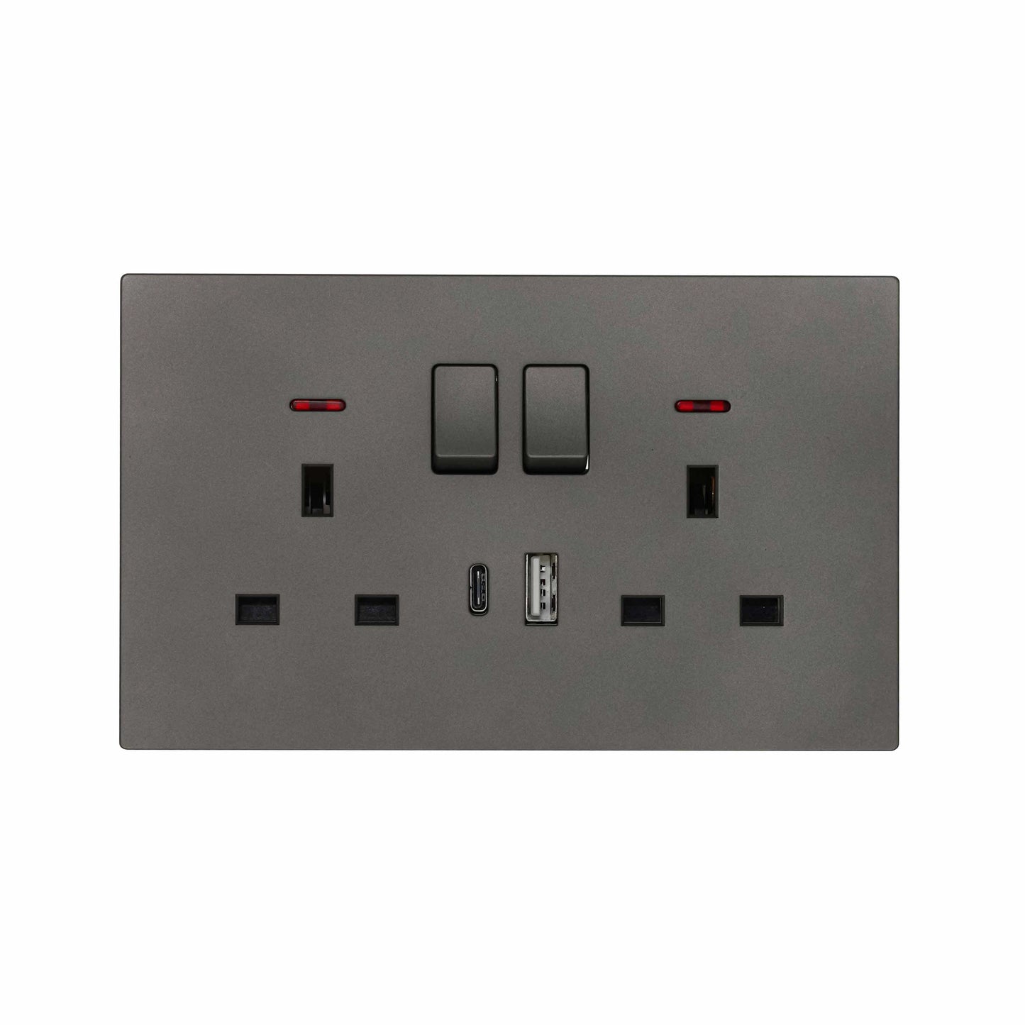 Double UK Socket 13A – USB + Type-C (5V 2.1A) – Ultra Thin Plastic