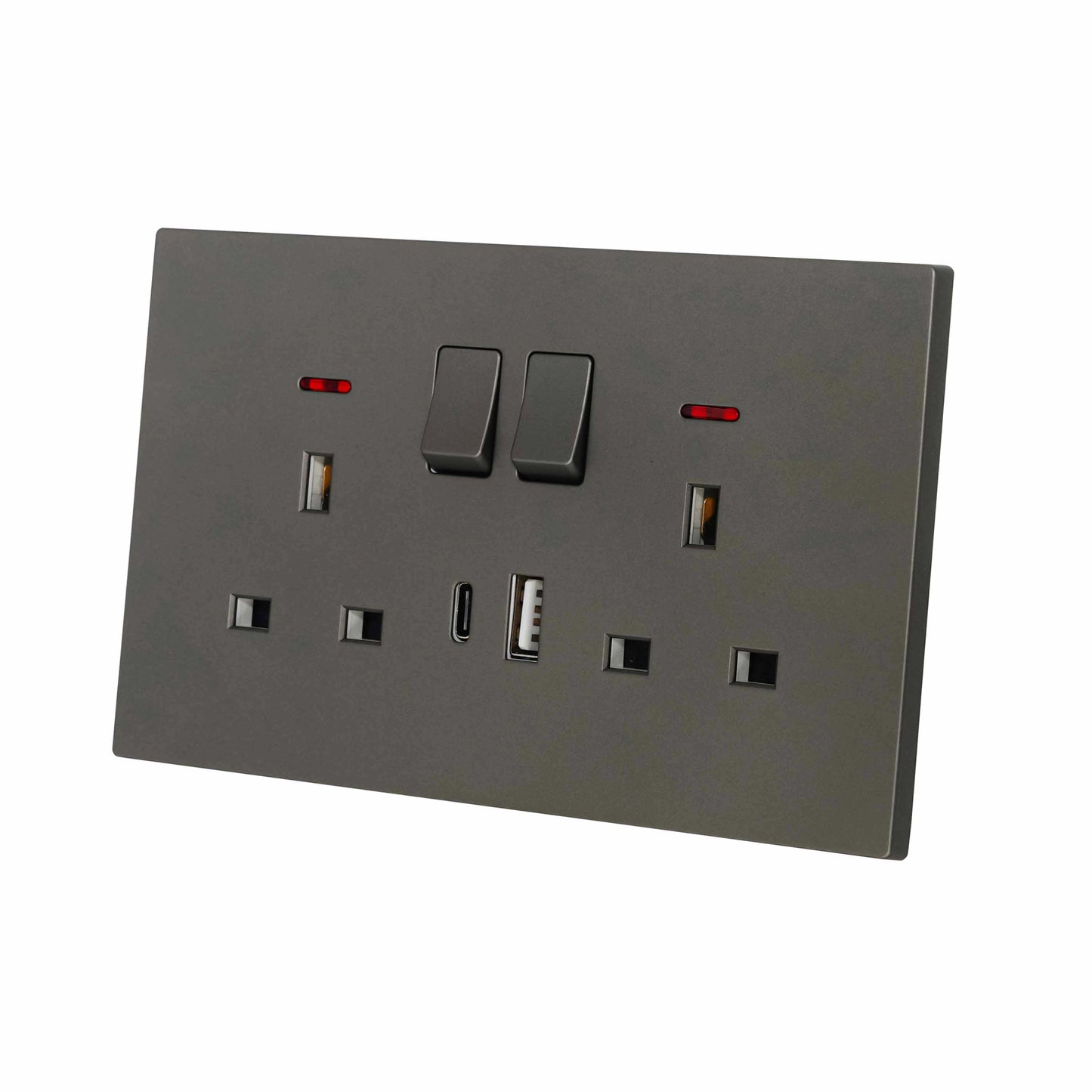 Double UK Socket 13A – USB + Type-C (5V 2.1A) – Ultra Thin Plastic
