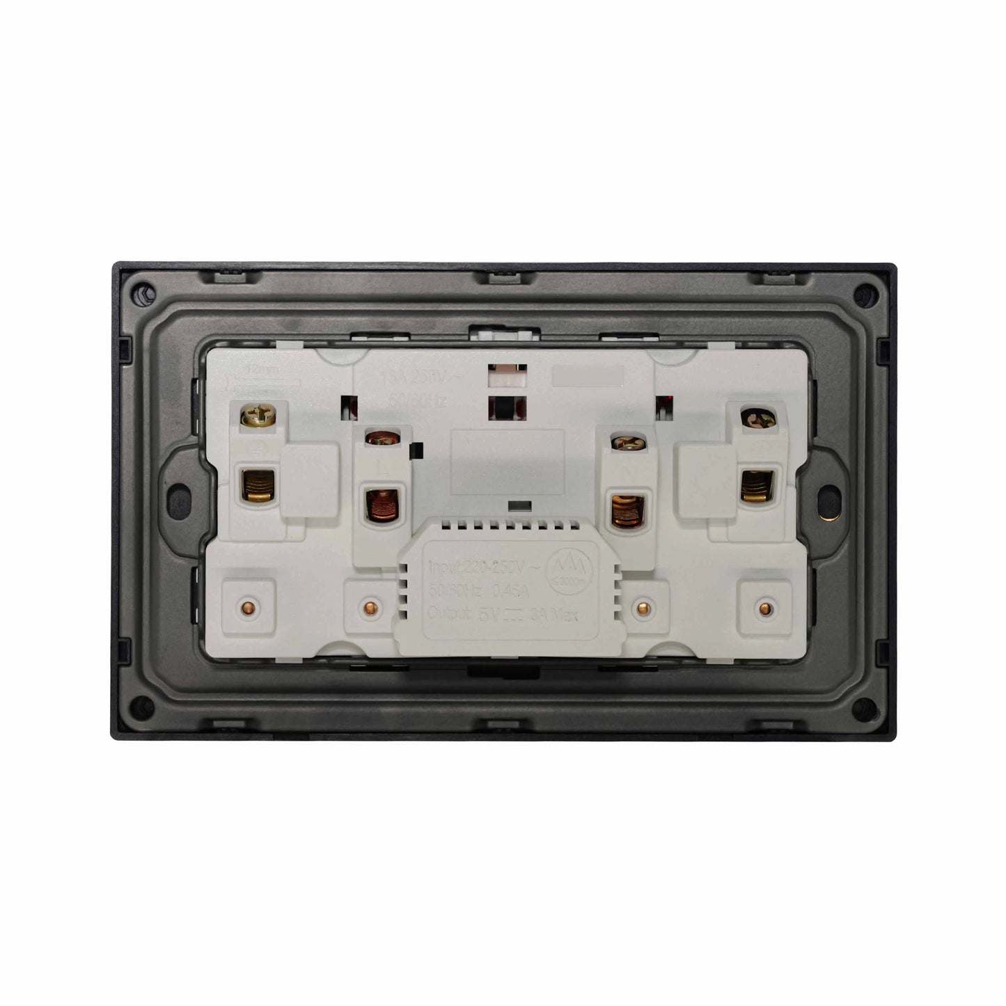 Double UK Socket 13A – USB + Type-C (5V 2.1A) – Ultra Thin Plastic