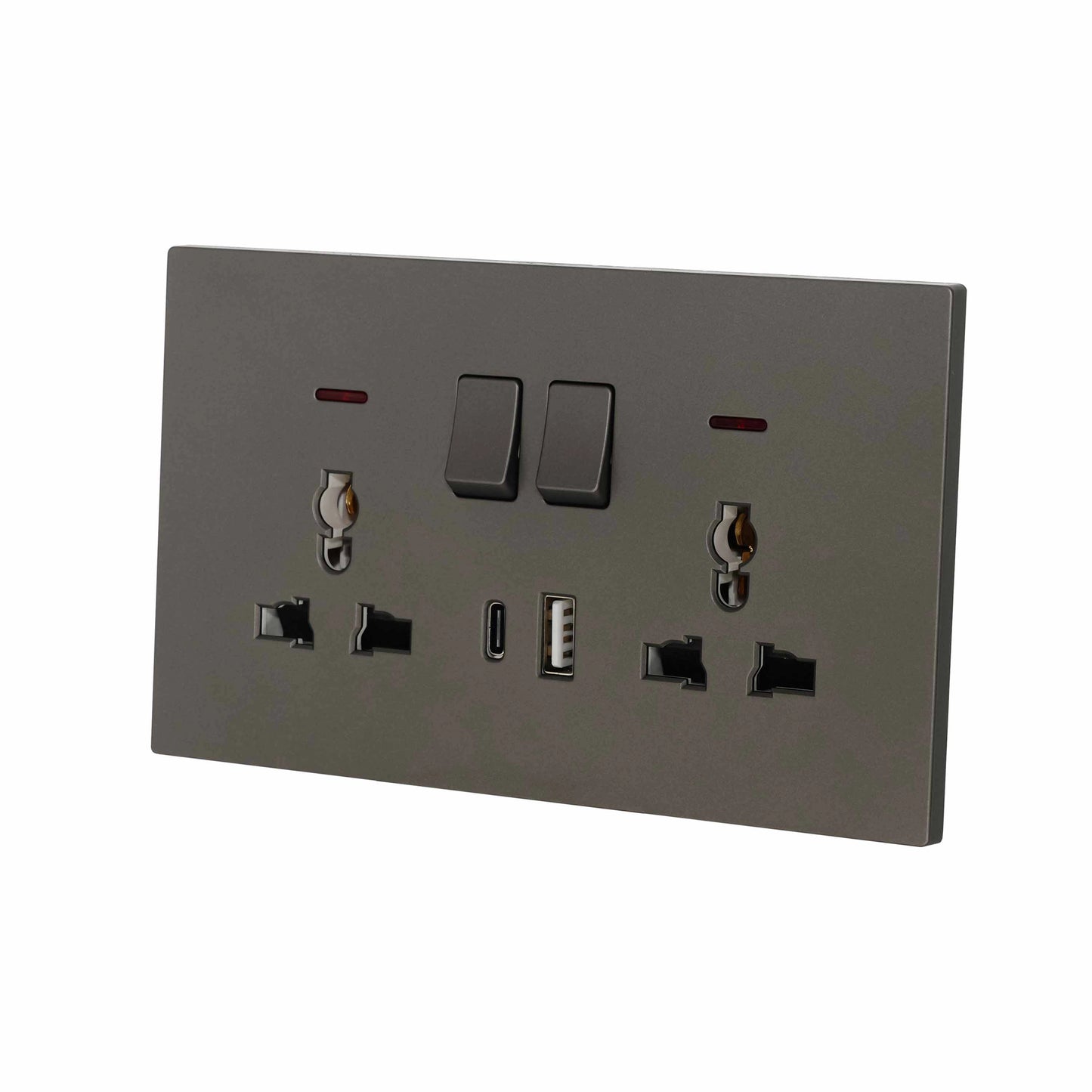 Double MF Socket 13A – USB + Type-C (5V 2.1A) – Ultra Thin Plastic