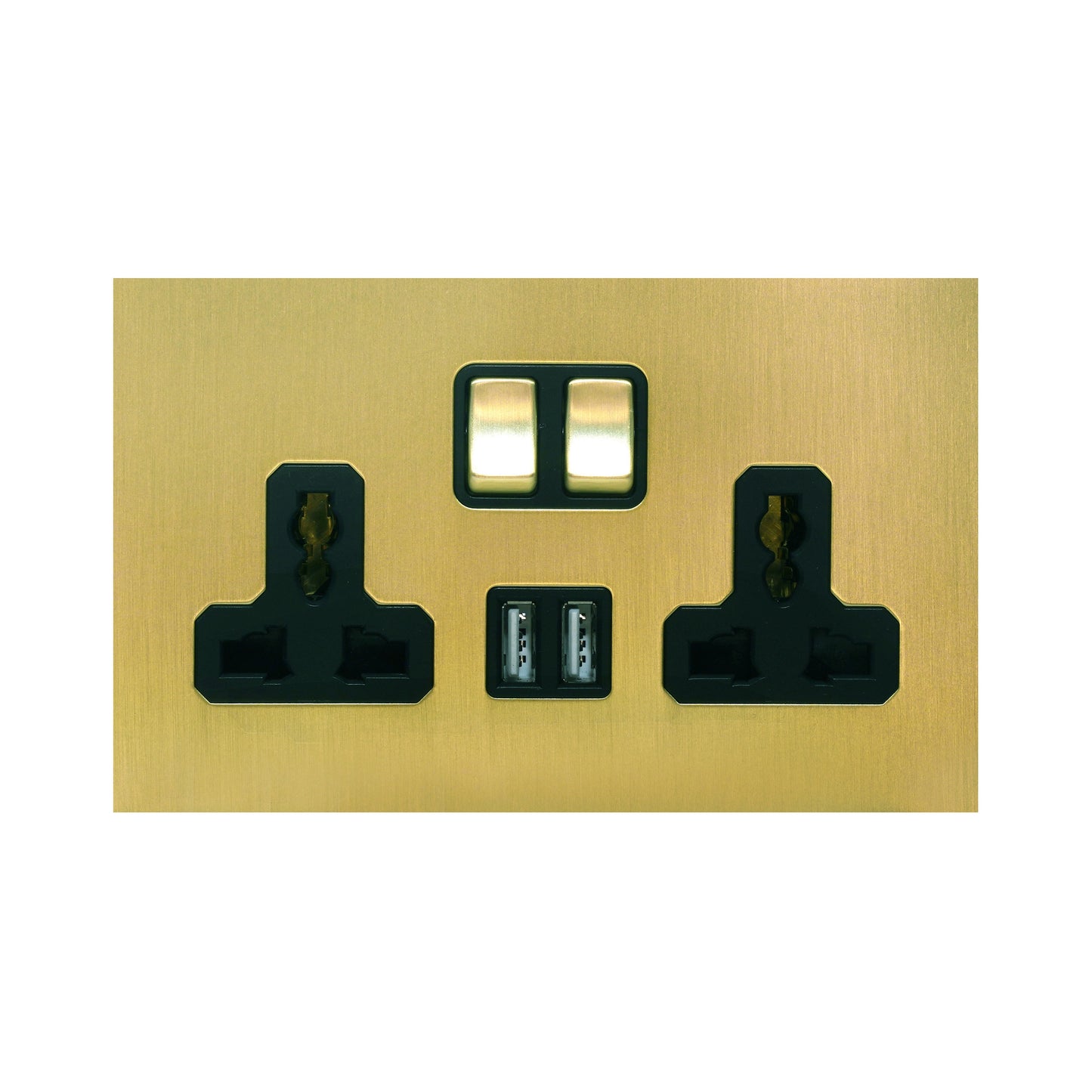 Double MF Socket 13A – On/Off + 2 USB – Stainless Steel